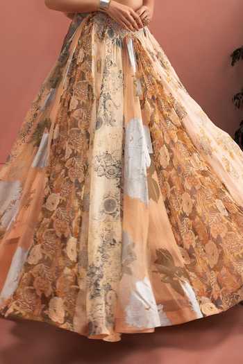 Bhumika Sharma_Beige Organza Sweetheart Neck Gulzaar Printed Lehenga And Bustier Set _Online_at_Aza_Fashions