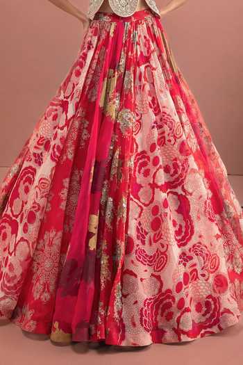 Bhumika Sharma_Red Organza Sequins, Beads, Stones Sweetheart Afra Printed Lehenga And Corset Set _Online_at_Aza_Fashions