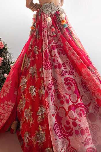 Buy_Bhumika Sharma_Fuchsia Organza V-neck Meryem Printed Lehenga Set _Online_at_Aza_Fashions