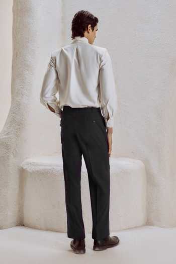 Shop_Nirmooha_Ivory Suiting Finial Bow Tie Shirt And Pant Set _at_Aza_Fashions