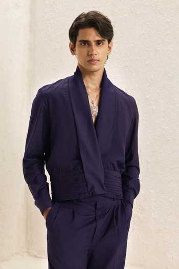 Buy_Nirmooha_Purple Suiting Valeur Draped Shirt And Pant Set _Online_at_Aza_Fashions