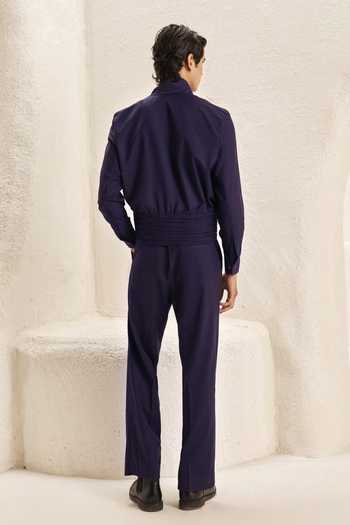 Shop_Nirmooha_Purple Suiting Valeur Draped Shirt And Pant Set _at_Aza_Fashions