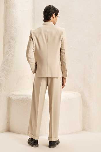 Shop_Nirmooha_Ivory Microfiber Caelum Double Breasted Blazer And Pant Set _at_Aza_Fashions