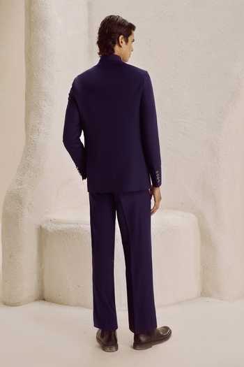Shop_Nirmooha_Purple Suiting Quoin Asymmetric Bandhgala Set _at_Aza_Fashions