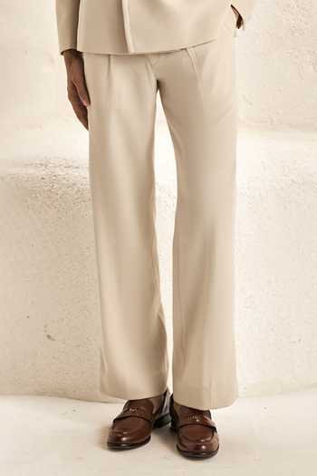 Buy_Nirmooha_Ivory Satin, Bemberg, Microfiber Naos Double Breasted Tuxedo Set _Online_at_Aza_Fashions