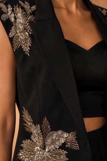 Vridhi Somaani_Black Organza Collared Neck, Anne Hand Embroidered Jacket Set _at_Aza_Fashions