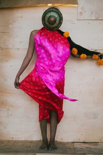 Shop_Ituvana_Red Silk Cowl Neck Mimpi Sarong Skirt Set _Online_at_Aza_Fashions