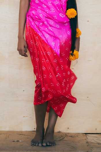 Ituvana_Red Silk Cowl Neck Mimpi Sarong Skirt Set _at_Aza_Fashions