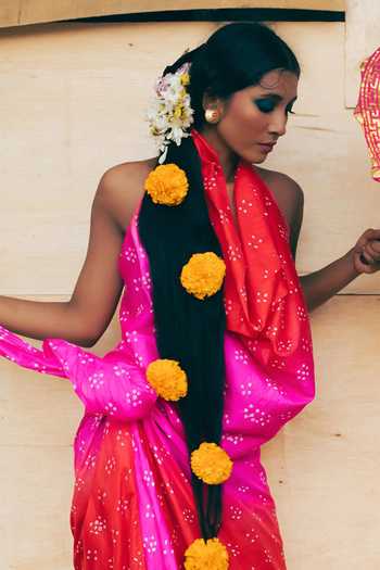Buy_Ituvana_Red Silk Cowl Neck Mimpi Sarong Skirt Set 