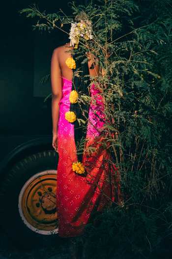 Shop_Ituvana_Red Silk Cowl Neck Mimpi Sarong Skirt Set _at_Aza_Fashions