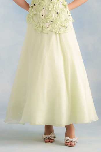 Richa Khemka_Green Organza Fabric Flowers High Neck Daphne Gown _Online_at_Aza_Fashions