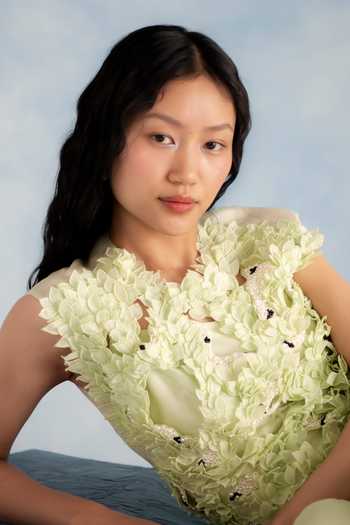 Shop_Richa Khemka_Green Organza Fabric Flowers High Neck Daphne Gown _Online_at_Aza_Fashions