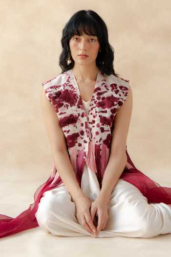 Shop_Richa Khemka_Ivory Organza, Satin Open , Square Orchida Dress With Boxy Jacket _at_Aza_Fashions