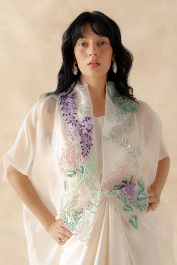 Richa Khemka_White Organza, Satin Francesca Embroidered Kaftan And Dress Set _Online_at_Aza_Fashions