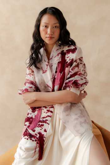 Buy_Richa Khemka_Ivory Organza, Satin Ordea Blazer And Draped Skirt Set _Online_at_Aza_Fashions