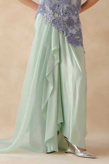 Richa Khemka_Lavender Organza, Satin, Modal Sequins, Beads, Mirrors Eloire Draped Skirt Set _Online_at_Aza_Fashions