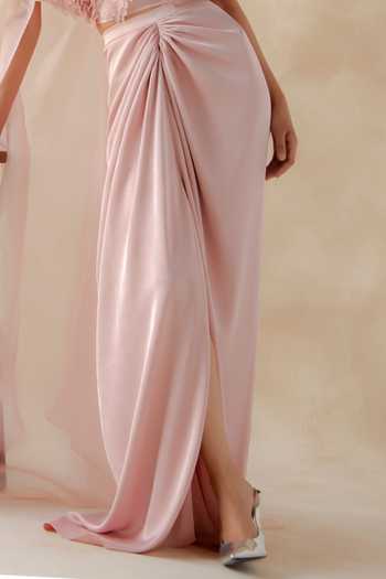 Richa Khemka_Pink Organza, Satin Chantalle Draped Skirt Set _Online_at_Aza_Fashions