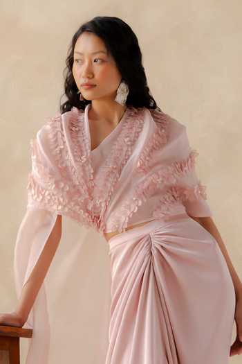 Buy_Richa Khemka_Pink Organza, Satin Chantalle Draped Skirt Set _Online_at_Aza_Fashions