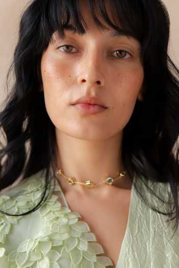 Richa Khemka_Green Silk, Modal, Satin Ruffles V-neck Ashly Crushed Overlay With Jumpsuit _Online_at_Aza_Fashions