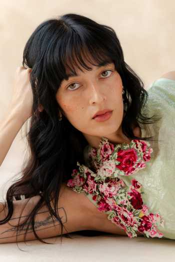 Buy_Richa Khemka_Green Silk, Satin, Modal, Taffeta Fabric Flowers Valeria Overlay With Jumpsuit _Online_at_Aza_Fashions