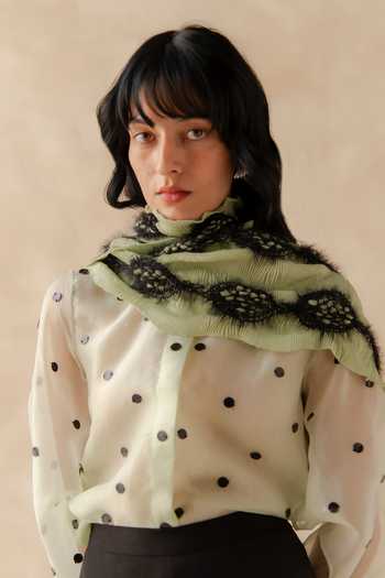Richa Khemka_Green Organza, Georgette, Twill Button-down Neck Matchi Top And Flap Pant Set _Online_at_Aza_Fashions