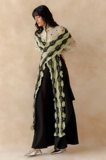 Buy_Richa Khemka_Green Organza, Georgette, Twill Button-down Neck Matchi Top And Flap Pant Set _Online_at_Aza_Fashions