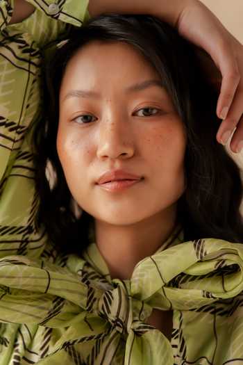 Richa Khemka_Green Organza, Satin High Neck Amari Plaid Top And Skirt Set _Online_at_Aza_Fashions