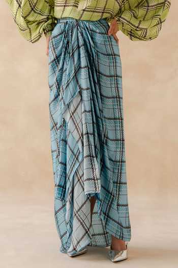 Buy_Richa Khemka_Green Organza, Satin High Neck Amari Plaid Top And Skirt Set _Online_at_Aza_Fashions
