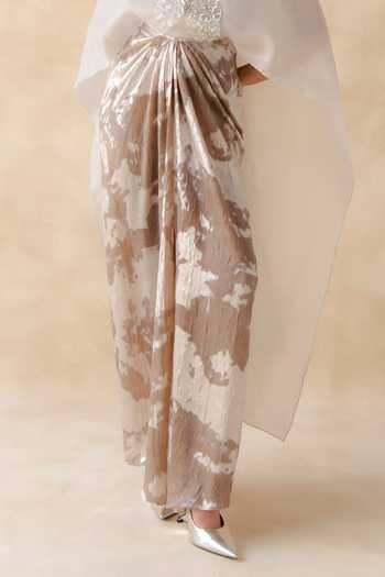 Richa Khemka_White Organza High Neck Myra Draped Skirt Set _Online_at_Aza_Fashions