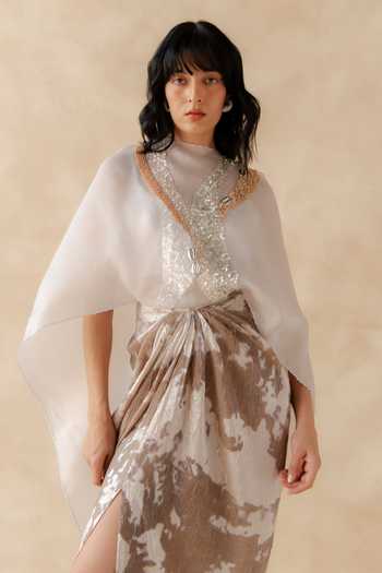 Shop_Richa Khemka_White Organza High Neck Myra Draped Skirt Set _at_Aza_Fashions