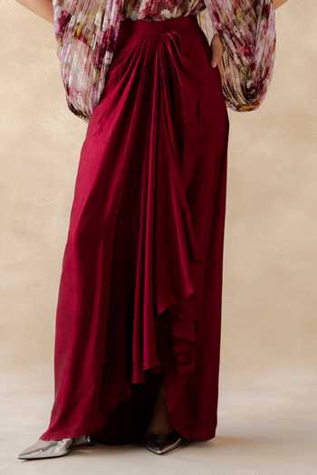 Richa Khemka_Multi Color Satin, Chiffon High Neck Rubel Draped Skirt Set _Online_at_Aza_Fashions