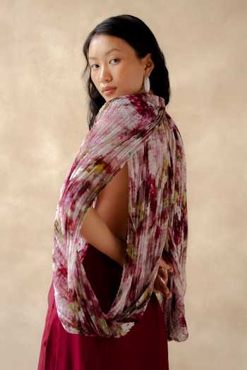 Shop_Richa Khemka_Multi Color Satin, Chiffon High Neck Rubel Draped Skirt Set _at_Aza_Fashions