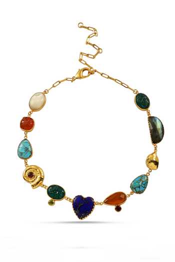 Shop_Arvino_Multi Color Gemstone Tribal Chain Necklace _at_Aza_Fashions