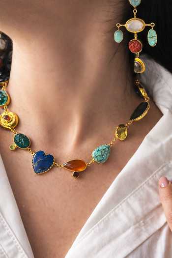 Buy_Arvino_Multi Color Gemstone Tribal Chain Necklace _at_Aza_Fashions