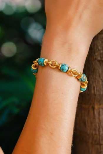 Shop_Arvino_Blue Turquoise Nugget Link Chain Bracelet _Online_at_Aza_Fashions