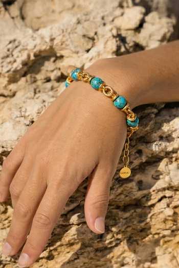 Buy_Arvino_Blue Turquoise Nugget Link Chain Bracelet _at_Aza_Fashions
