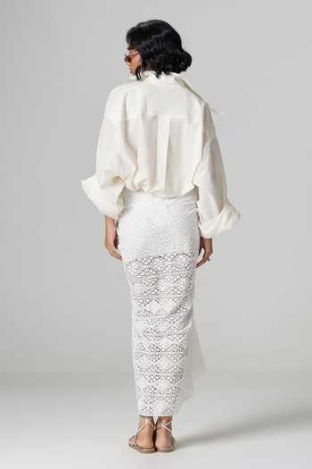 Shop_Dilnaz_Cream Cotton Collared Neck Delhi Organic Shirt _at_Aza_Fashions