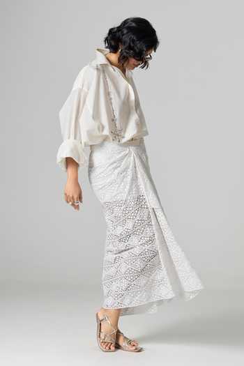 Buy_Dilnaz_Cream Cotton Collared Neck Delhi Organic Shirt _Online_at_Aza_Fashions