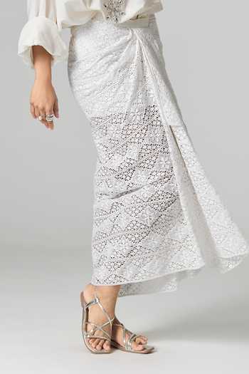 Buy_Dilnaz_Ivory Lycra Collared Neck Jamaican Draped Skirt _Online_at_Aza_Fashions