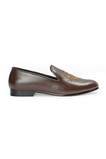 Domani_Brown Kingsman Leather Slip On Loafers _Online_at_Aza_Fashions