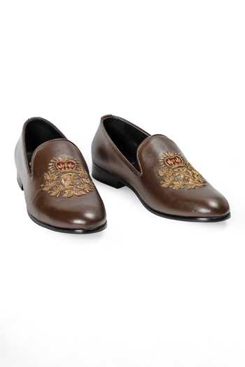 Buy_Domani_Brown Kingsman Leather Slip On Loafers _Online_at_Aza_Fashions