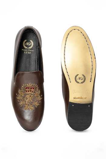Shop_Domani_Brown Kingsman Leather Slip On Loafers _Online_at_Aza_Fashions