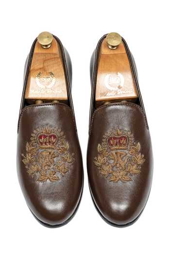 Shop_Domani_Brown Kingsman Leather Slip On Loafers _at_Aza_Fashions