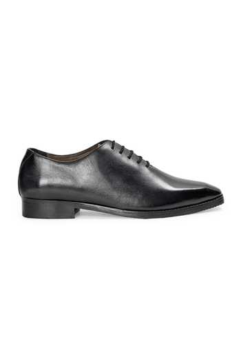 Domani_Black Kingsley Patina Leather Whole Cut Shoes _Online_at_Aza_Fashions