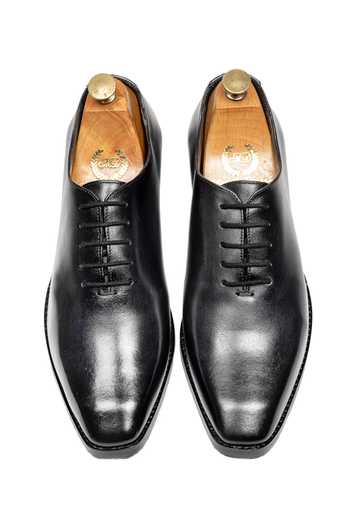 Shop_Domani_Black Kingsley Patina Leather Whole Cut Shoes _at_Aza_Fashions