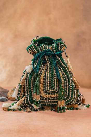 Buy_Nayaab By Sonia_Green Embroidery, Beads, Pearls, Tassels Baraq Potli _at_Aza_Fashions