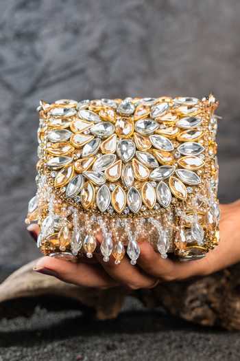 Nayaab By Sonia_Gold Diamond Cube Dual Colored Mini Clutch _Online_at_Aza_Fashions