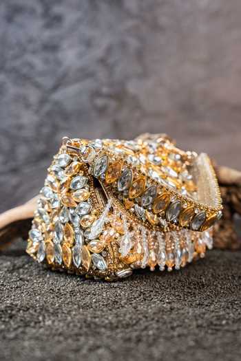 Nayaab By Sonia_Gold Diamond Cube Dual Colored Mini Clutch _at_Aza_Fashions