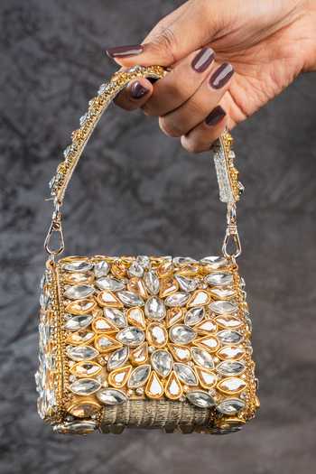 Shop_Nayaab By Sonia_Gold Diamond Cube Dual Colored Mini Clutch _at_Aza_Fashions