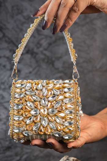 Nayaab By Sonia_Gold Diamond Cube Dual Colored Mini Clutch _Online